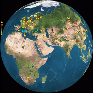 Location of the radio telescopes which are part of the European VLBI Network (EVN). The SRT is shown in light blue.